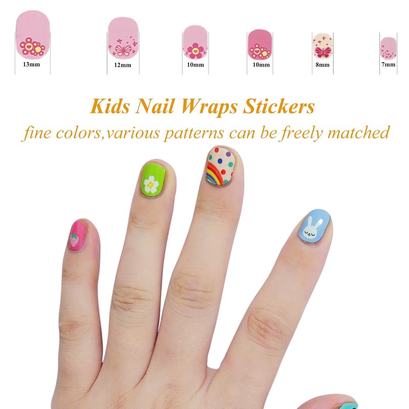 IHUKEIT Colorful Kid Nail Stickers Full Nail Wraps for Kids Girls Self Adhesive Nail Strips for Nail Art Decoration Fun Including Rainbow Cat Rabbit Flower Strawberry Heart Sun for Age 8 and Older (10 Sheets) - Image 2